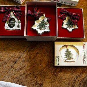 Lot 4 Copeland Spode Christmas tree green ornaments MIB snowman picture frame